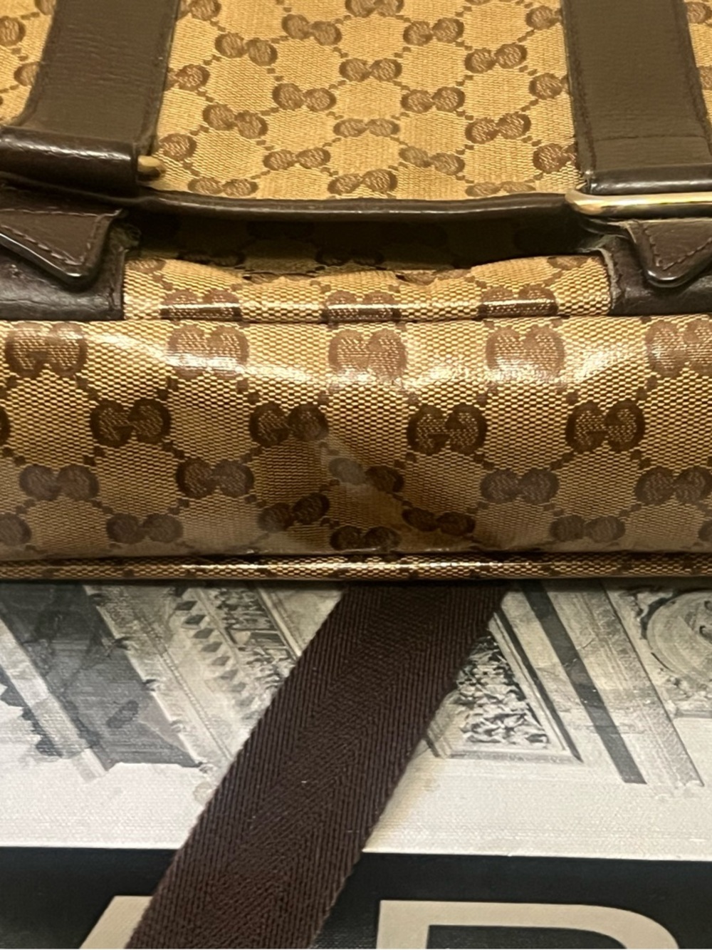 Gucci Beige and Dark Brown Monogram Messenger Bag - Picture 3 of 8